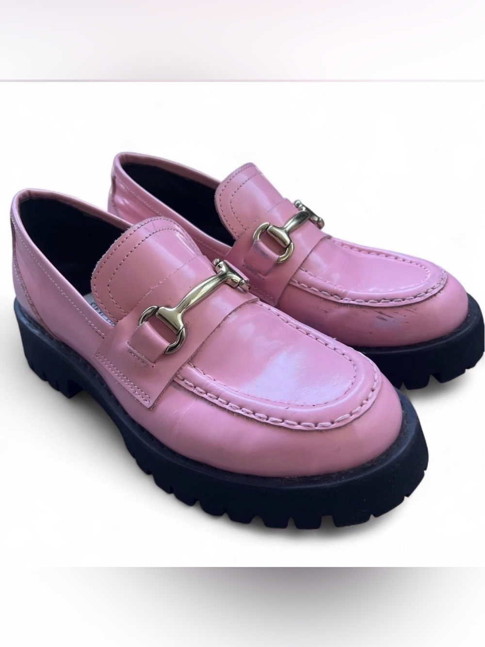 Steve Madden Lando Pink Patent Horsebit Chunky Loafers EU 37